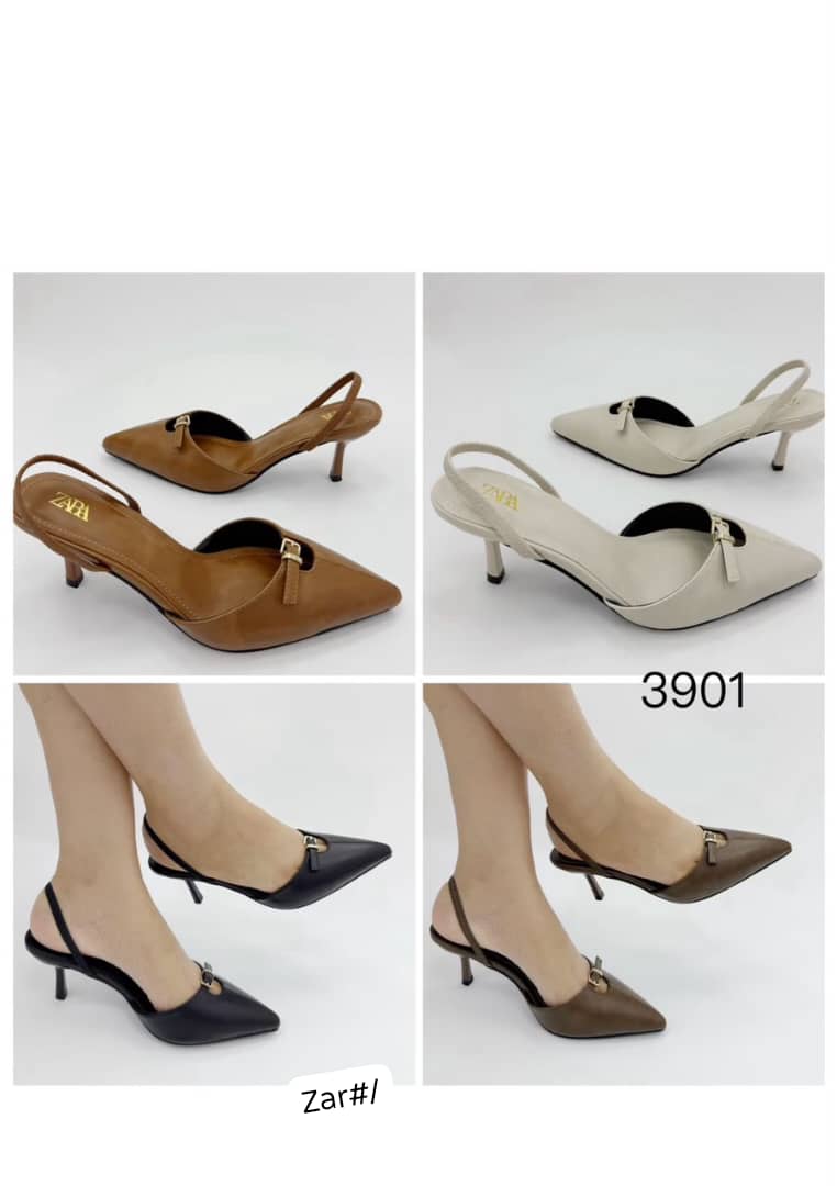 Zara Low-Heel Dress Pumps with Gold Belt-Buckle Accent