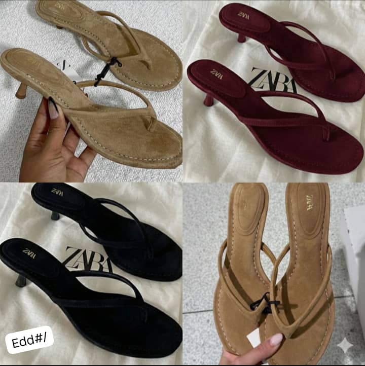 ZARA Soft Faux-Suede Kitten Heel Thong Sandals