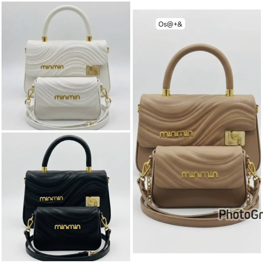 MinMin Premium 2-Piece Quilted Wave Satchel Set