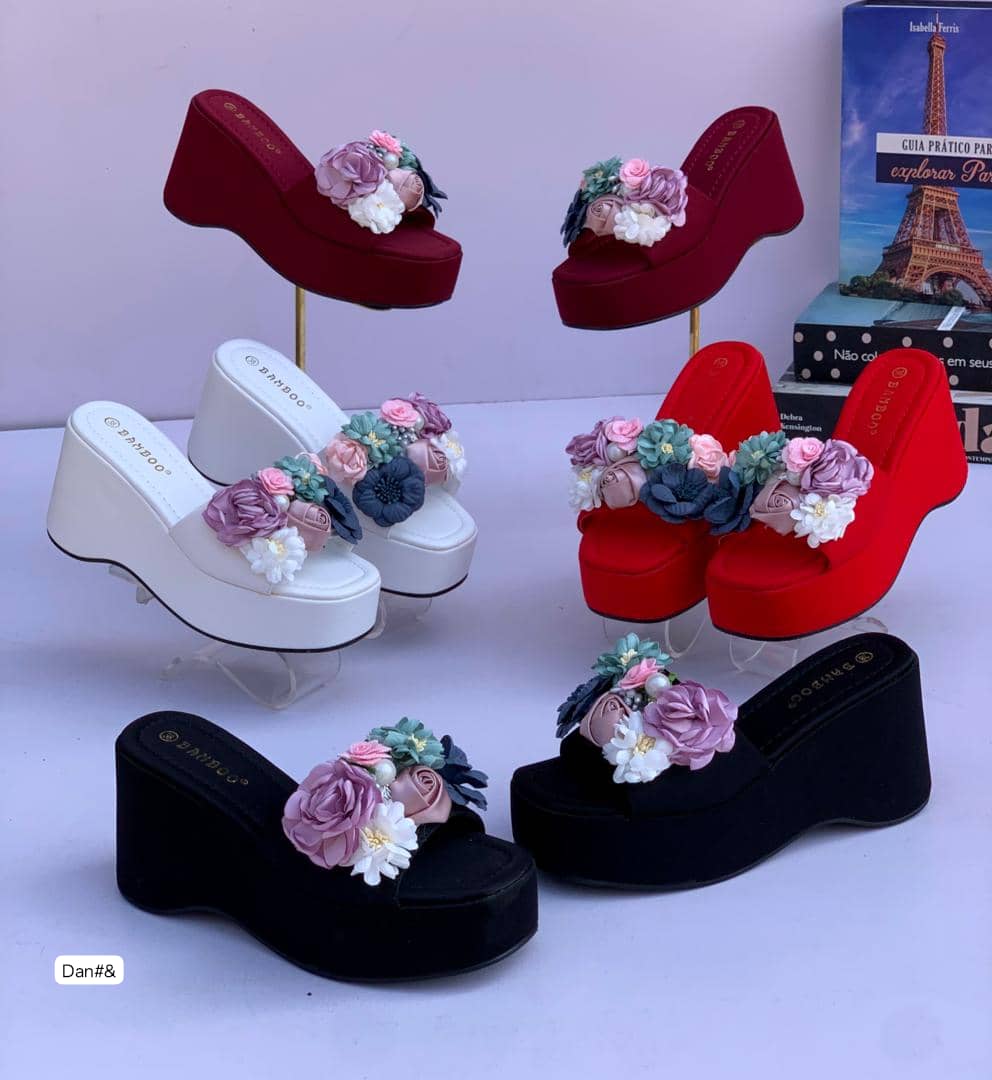 Bamboo Luxury Floral Bouquet Platform Wedge Sandals