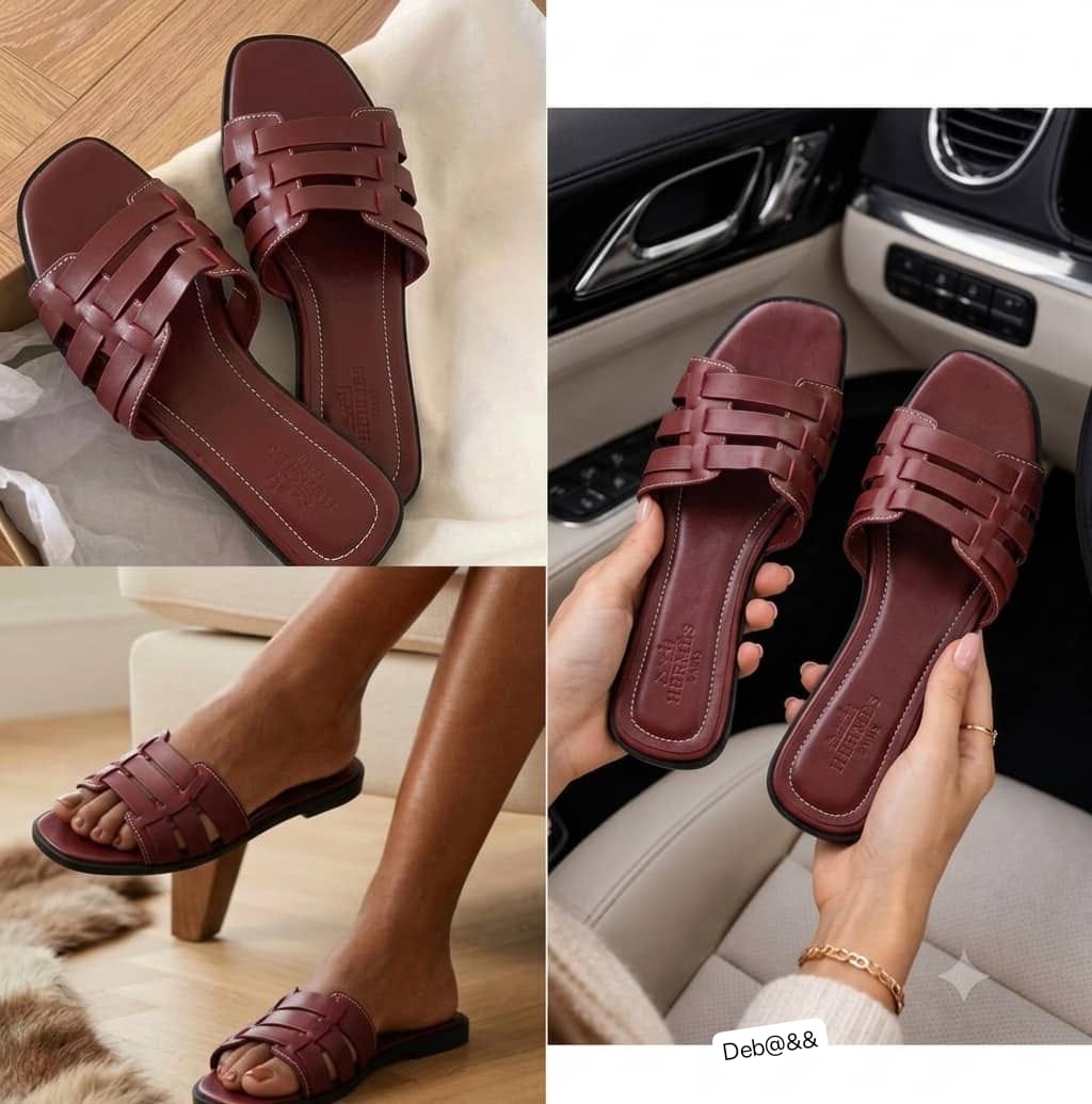 Hermès Paris Leather Aloha Cage Slippers