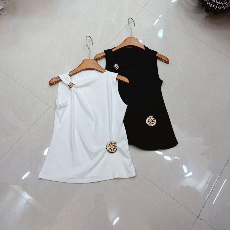 Women’s Elegant Draped One-Shoulder Tank Top with Gold Hardware Accent - Image 6