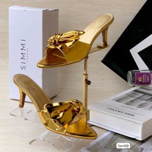 Simmi London Premium Metallic Gold Knot Detail Mules
