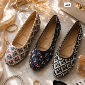 Premium Geometric Embroidered Comfort Ballet Flats