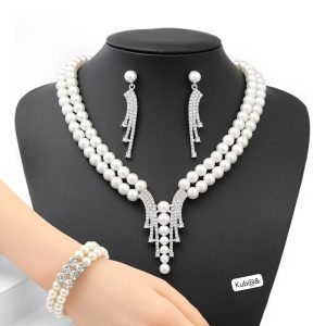 Elegant Double-Row Pearl V-Necklace Set