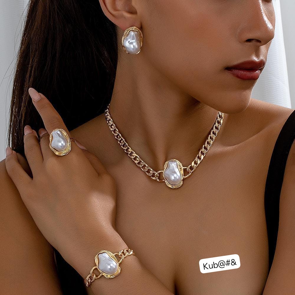 Premium Baroque Pearl Cuban Link Jewelry Set