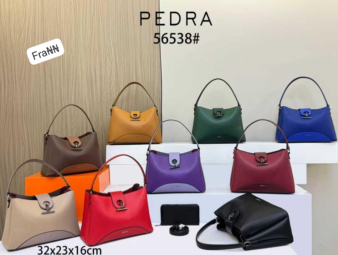 PEDRA Premium Grained Leather Hobo Shoulder Bag Set