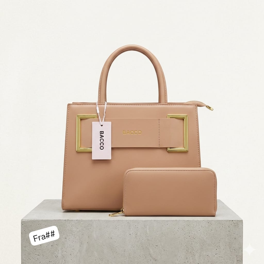 BACCO Premium Smooth Leather Top-Handle Handbag Set