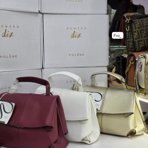 Polène Numéro Dix Textured Leather Top-Handle Flap Handbag