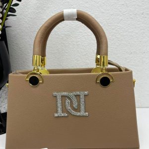 Elegant Textured Trapeze Tote with Architectural Padded Handle