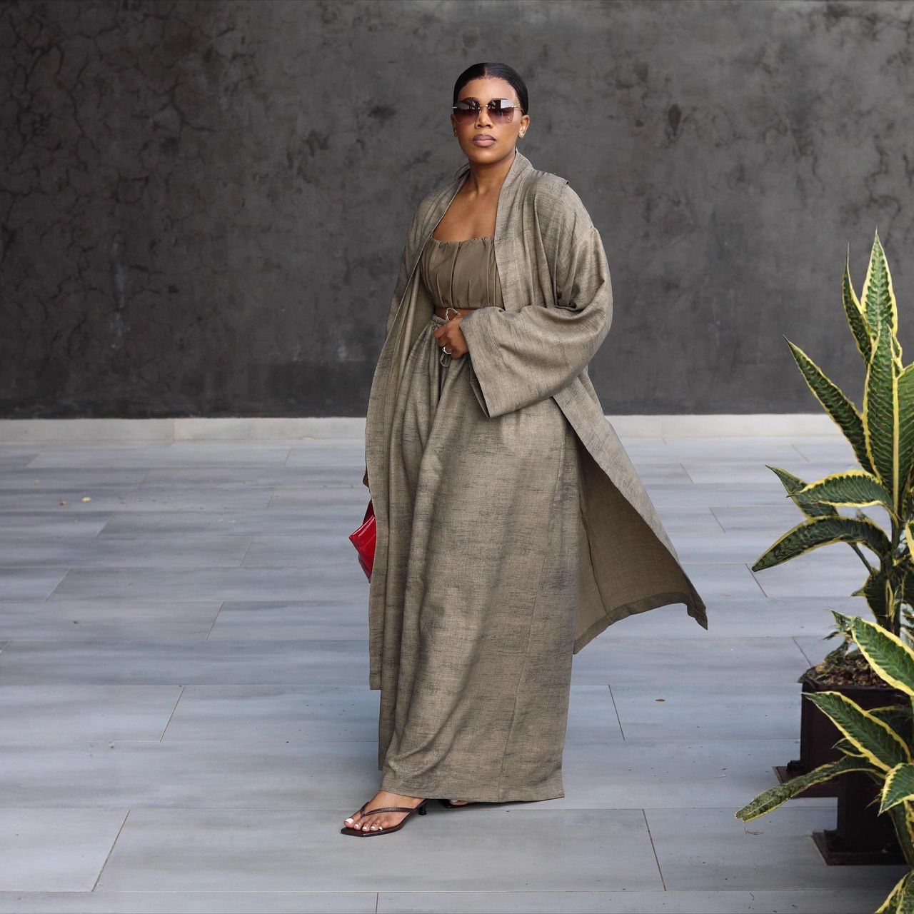 Women’s 3-Piece Linen-Look Kimono Set – Crop Top, Wide-Leg Pants & Long Duster - Image 2