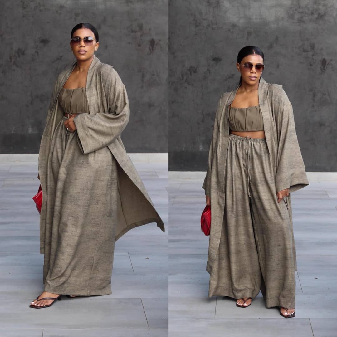 Women’s 3-Piece Linen-Look Kimono Set – Crop Top, Wide-Leg Pants & Long Duster - Image 6