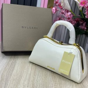 BVLGARI Inspired Smooth Kiss-Lock Satchel