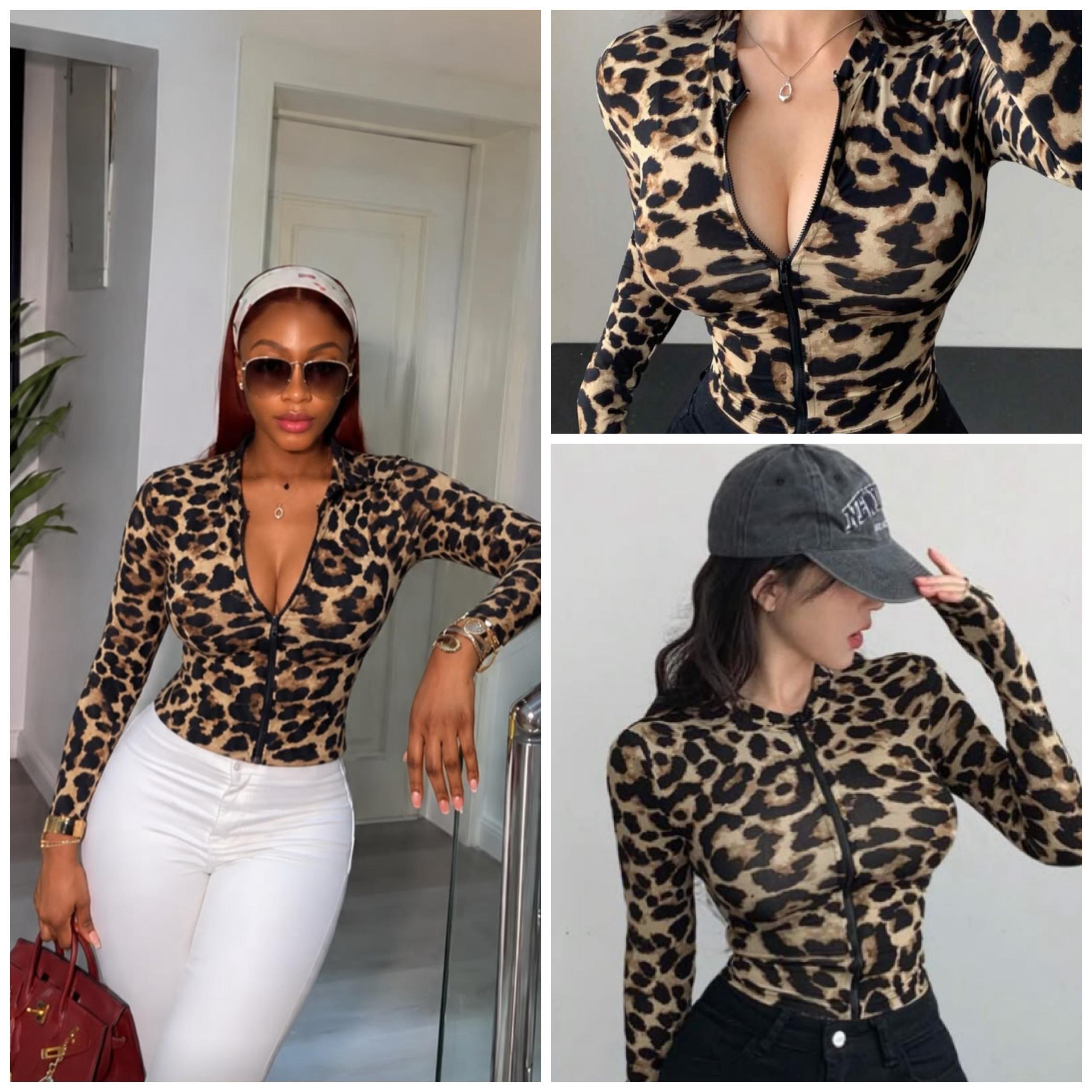 Fierce Wild Leopard Print Zip-Up Long-Sleeve Top - Image 4