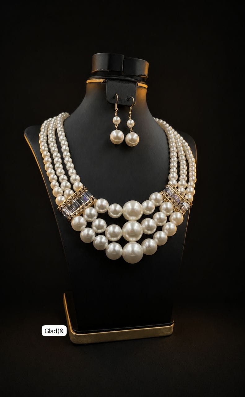 Aurora Luxury 3-Strand Faux Pearl Statement Necklace Set