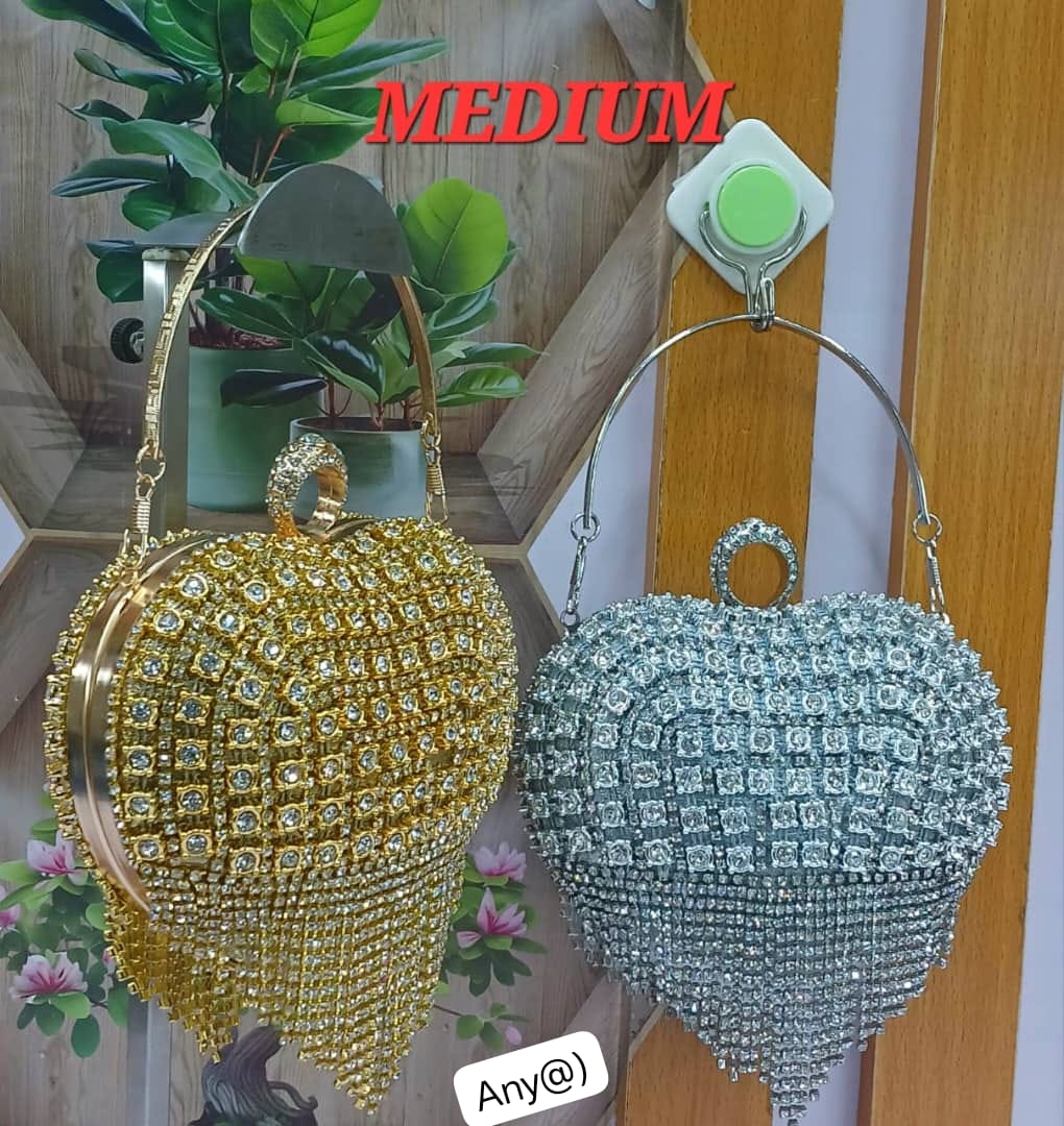 Premium Crystal Heart Shaped Fringe Clutch