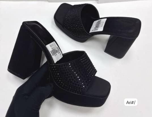 Ari Glam Rhinestone Encrusted Platform High Block Heel Slide Sandals