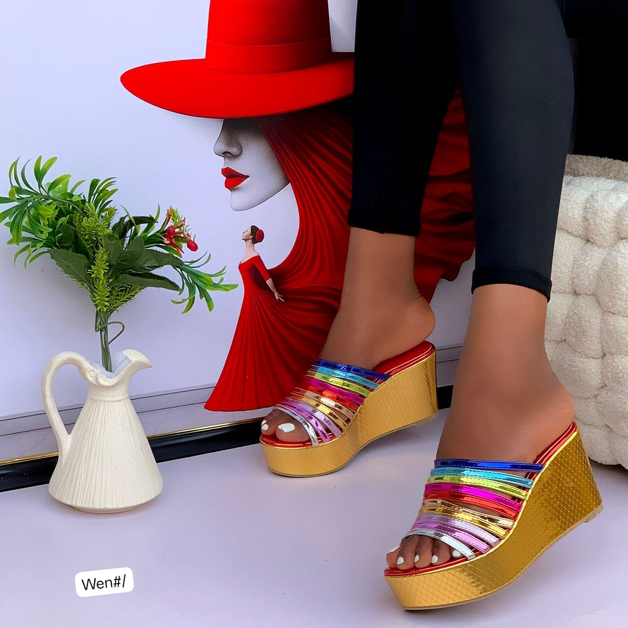 Wen Gold Metallic Multi-Strap Wedge Slippers - Image 2