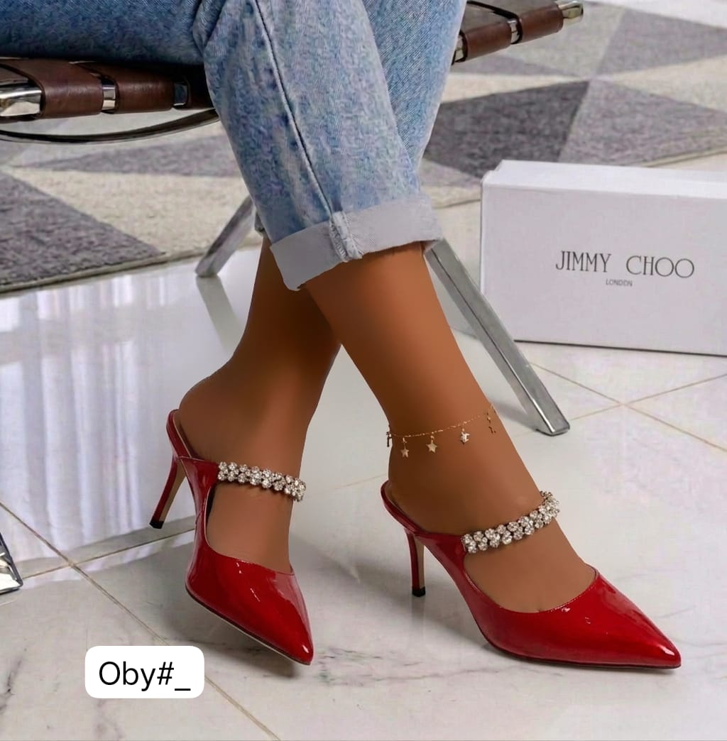 Luxury Satin Crystal-Strap Heeled Mules - Image 2