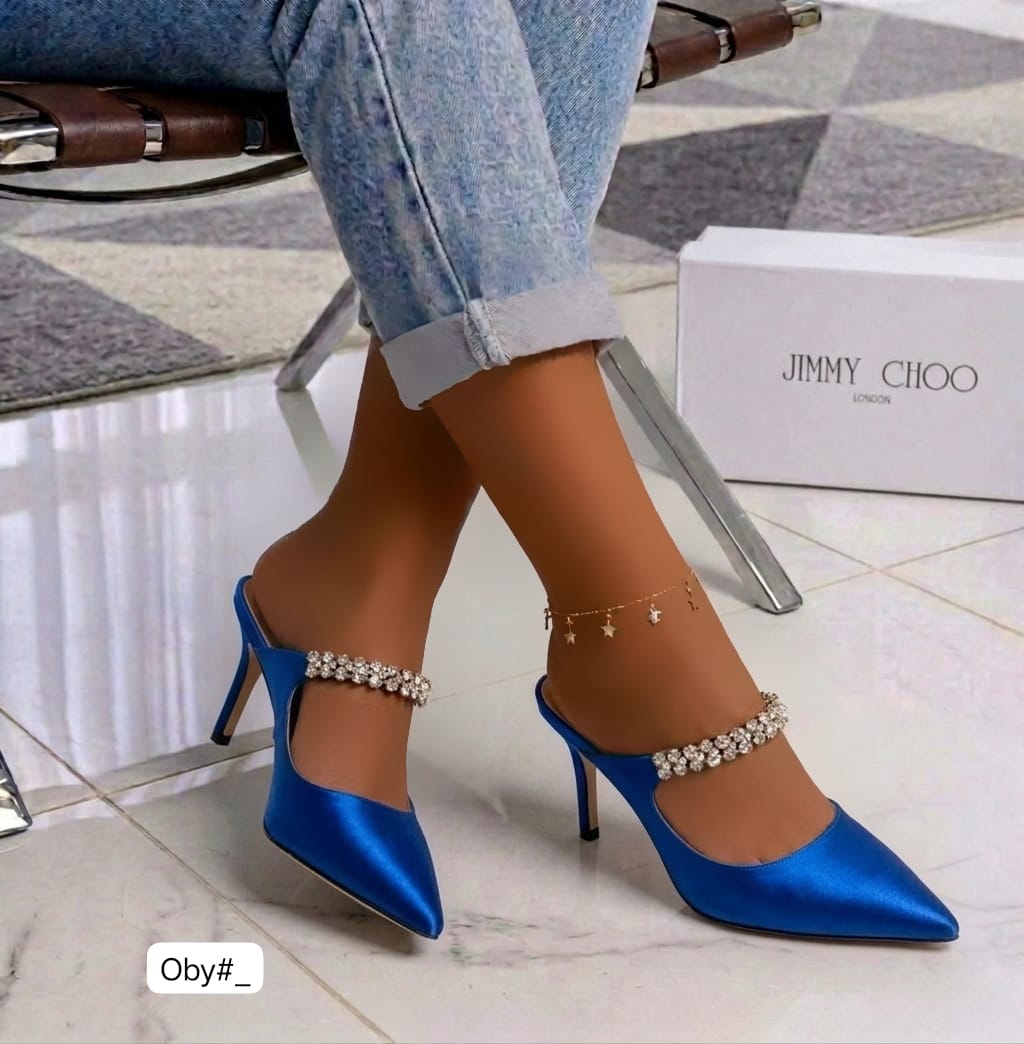 Luxury Satin Crystal-Strap Heeled Mules - Image 3