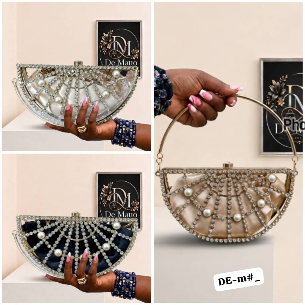 De Matto Luxury Half-Moon Crystal Cage Clutch Bag - Image 3