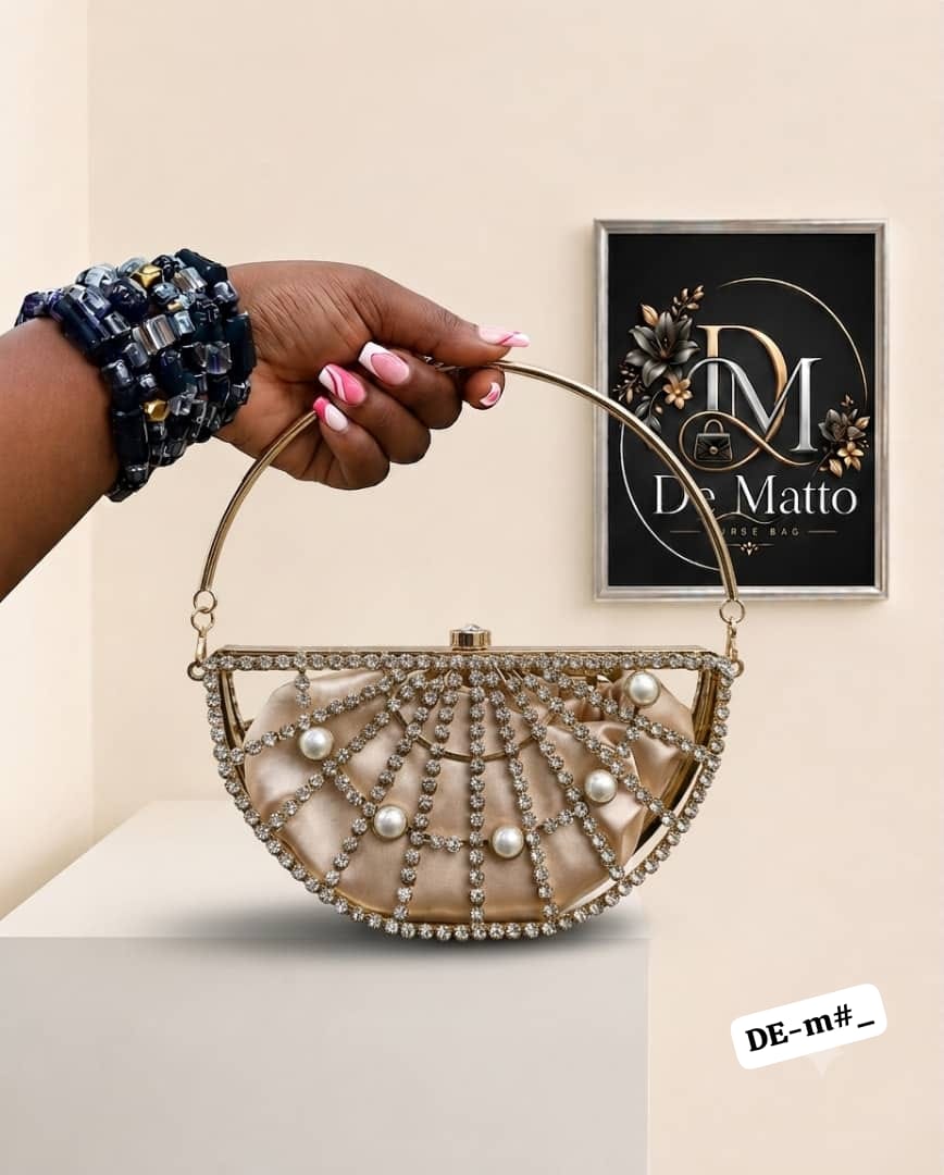 De Matto Luxury Half-Moon Crystal Cage Clutch Bag