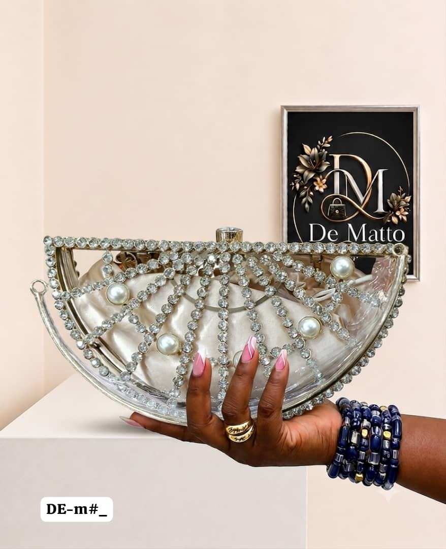 De Matto Luxury Half-Moon Crystal Cage Clutch Bag - Image 2