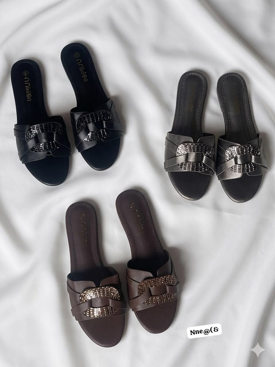 Premium Textured Shield Flat Slide Sandals - Image 3