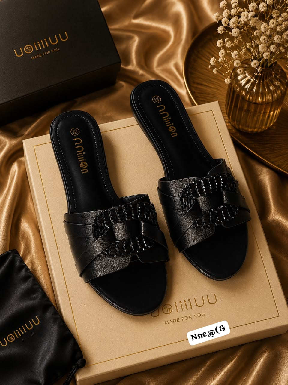 Premium Textured Shield Flat Slide Sandals - Image 2
