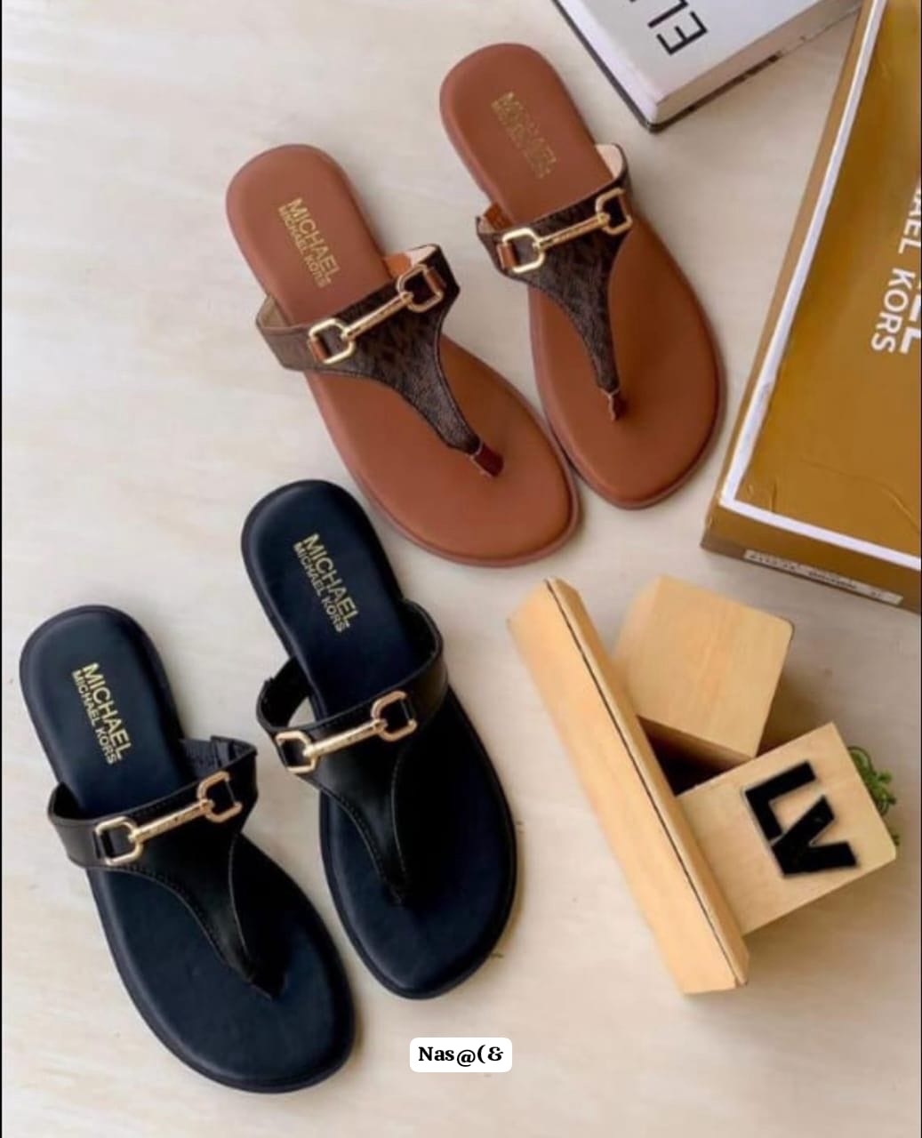 Michael Kors Monogram T-Strap Flat Sandals