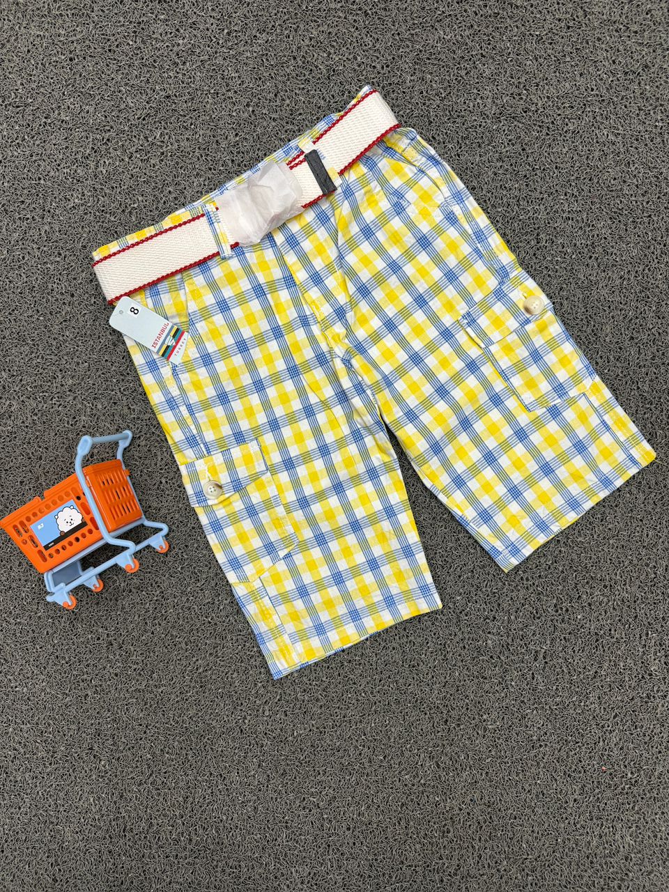 Premium Boys' Yellow & Blue Plaid Cargo Shorts