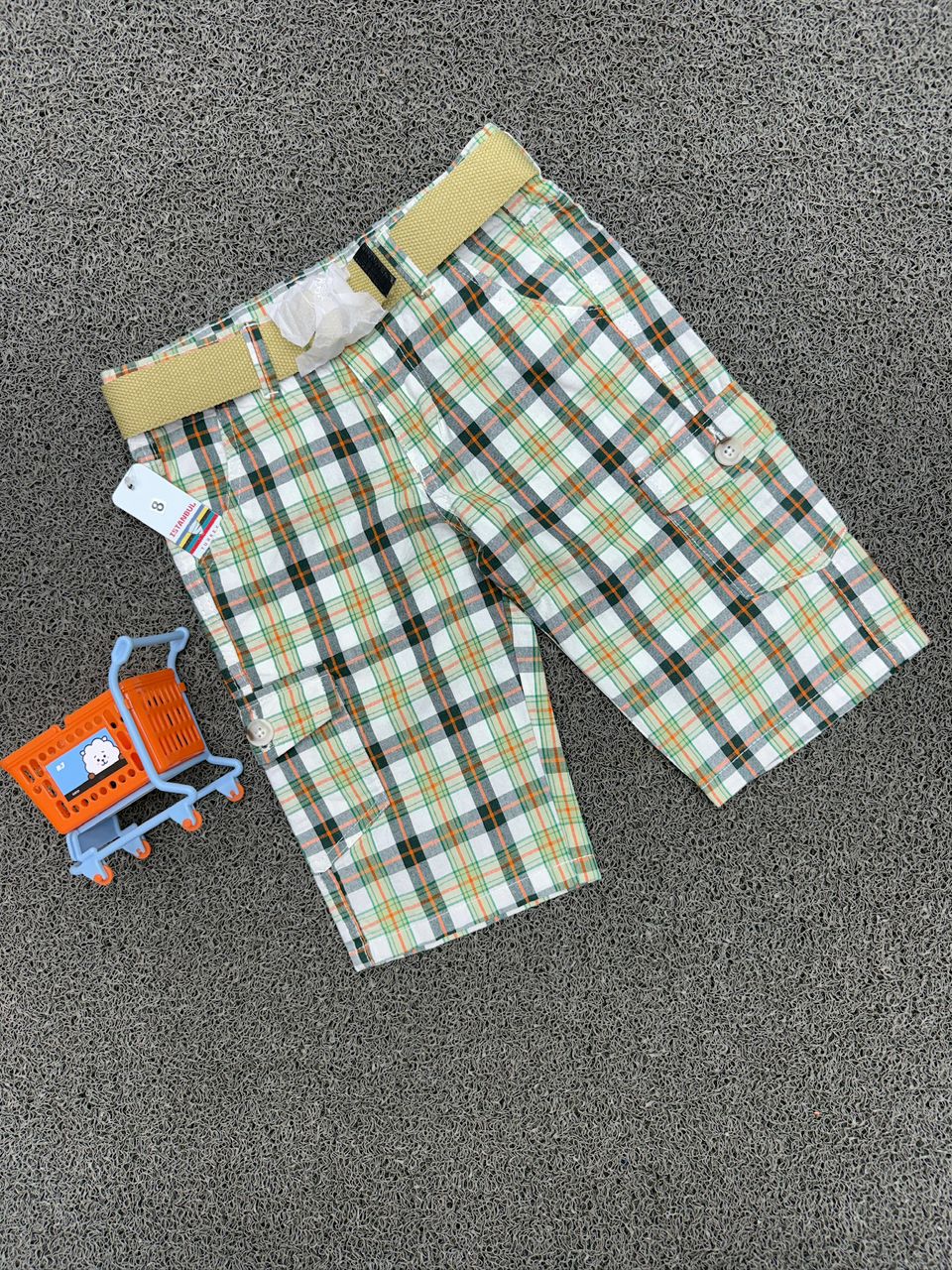Premium Boys' Green & Black Plaid Cargo Shorts