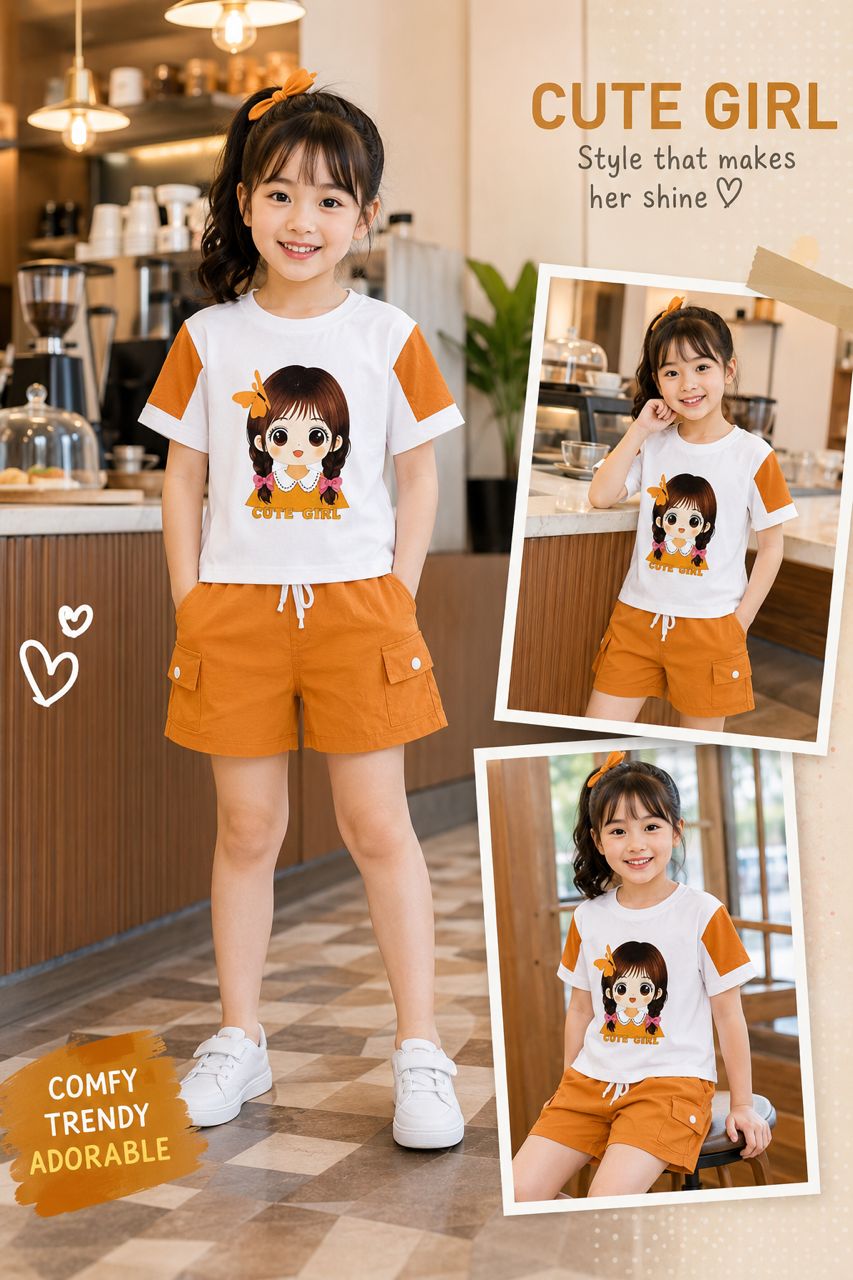 Premium Girls' "Cute Girl" Burnt Orange Set
