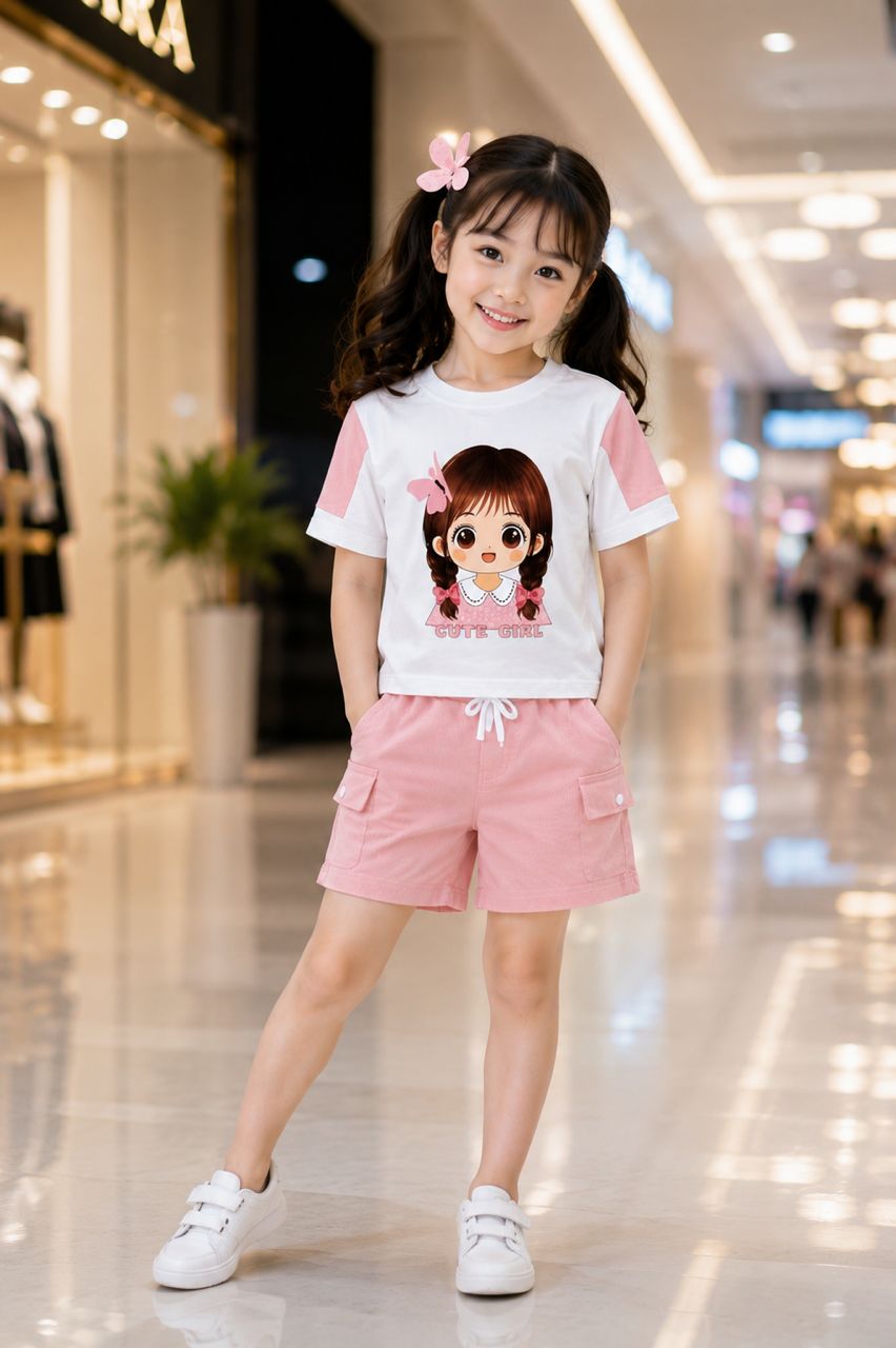 Premium Girls' "Cute Girl" Soft Pink Set