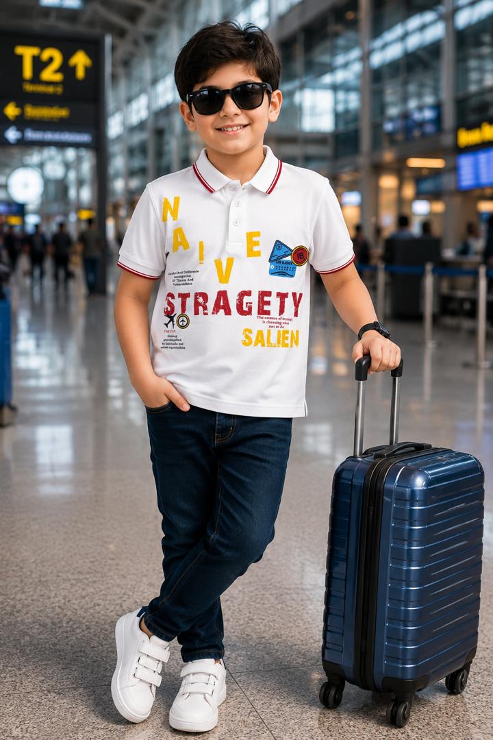 Smart Casual Crisp White Cotton-Blend Polo with Urban Lettering