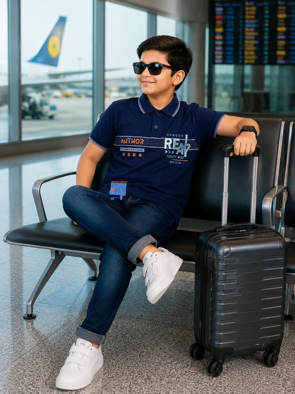 Smart Casual Navy Blue Cotton-Blend Polo with Contrast Tip Details