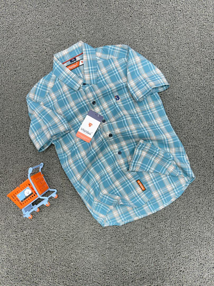Smart Casual Turquoise Blue Checked Button-Down Top