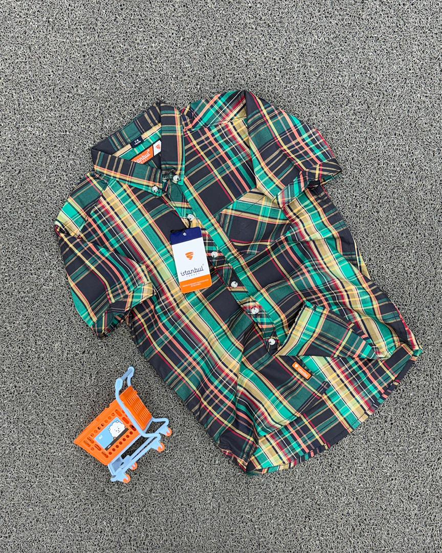 Istanbul Turkey Boys' Premium Highland Plaid Short-Sleeve Shirt