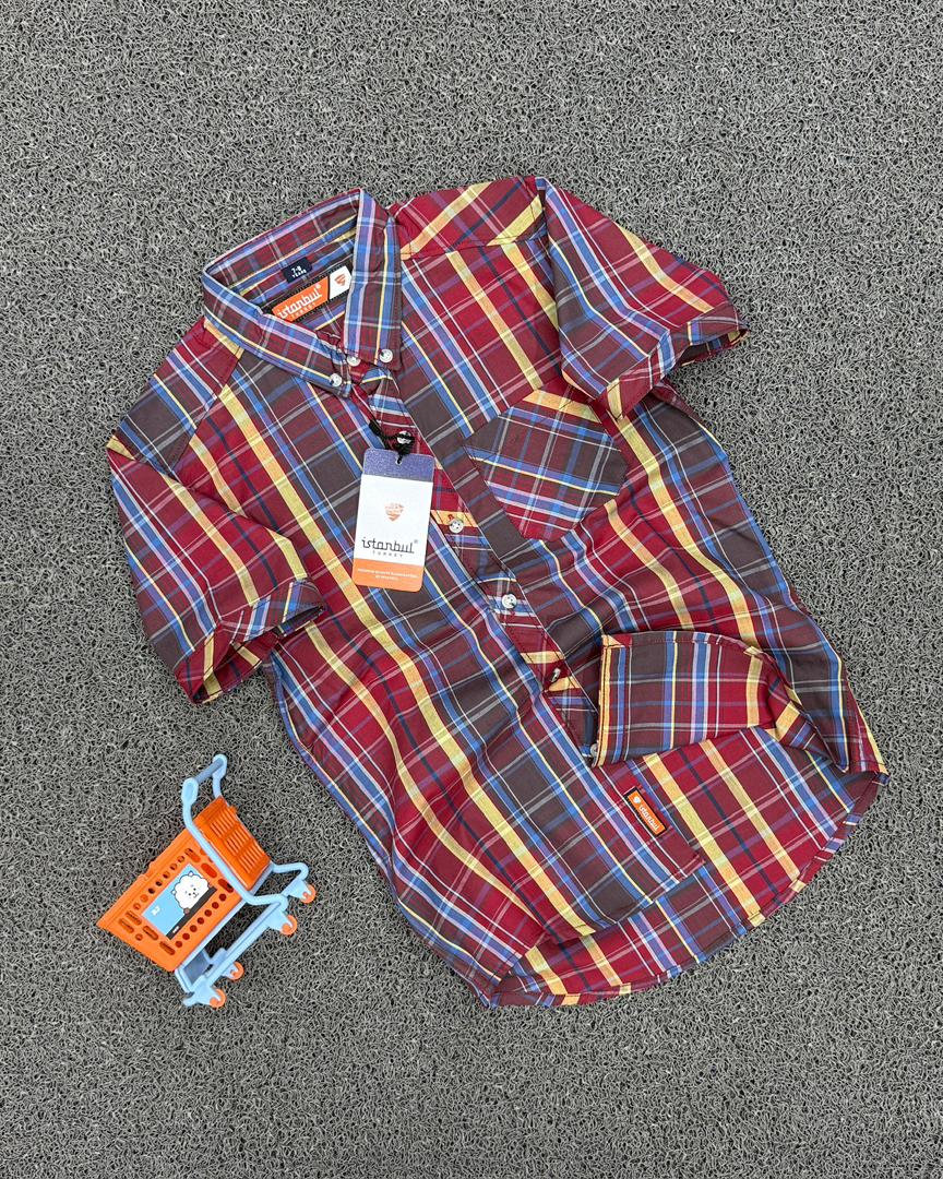 Istanbul Turkey Boys' Premium Highland Plaid Short-Sleeve Shirt