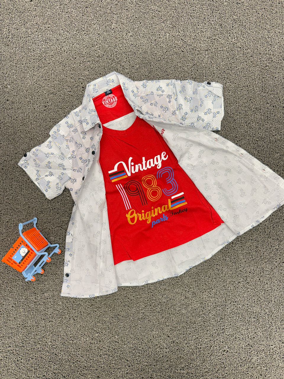 Powder Blue Floral Button-Down Shirt & Retro Graphic Inner Tee