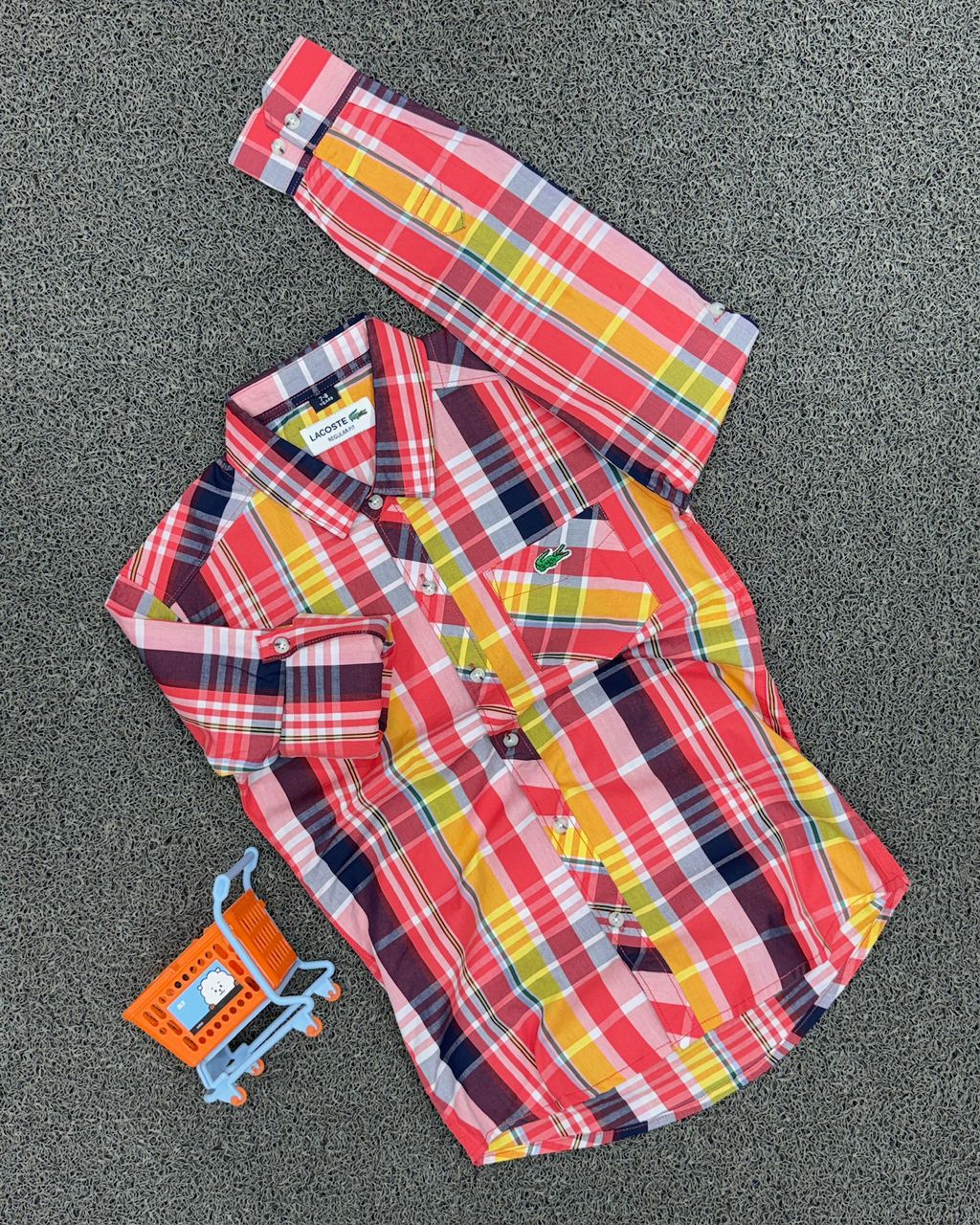 Lacoste Boys' Premium Multi-Color Plaid Long-Sleeve Shirt