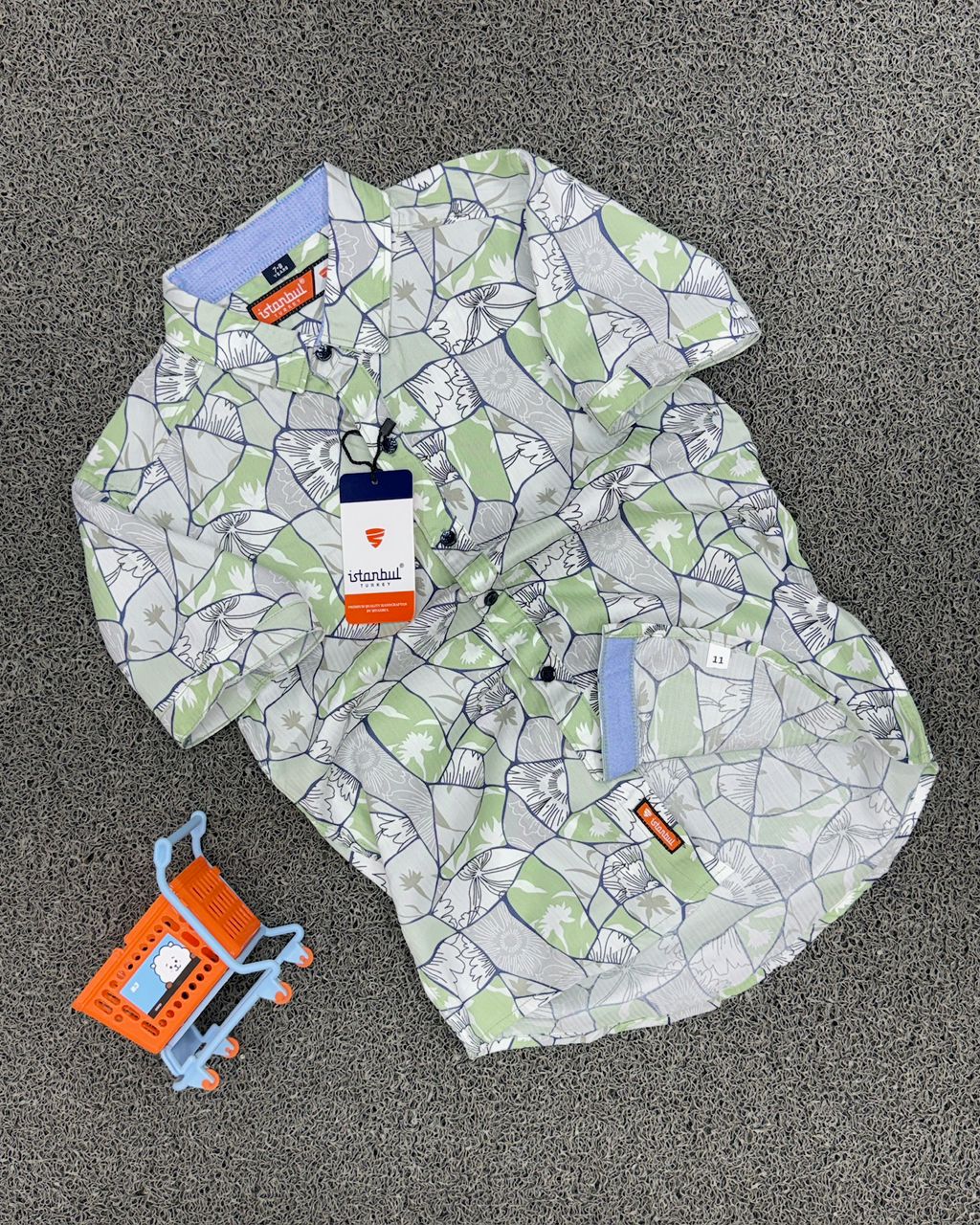 Istanbul Turkey Boys' Premium Abstract Geometric Floral Short-Sleeve Shirt
