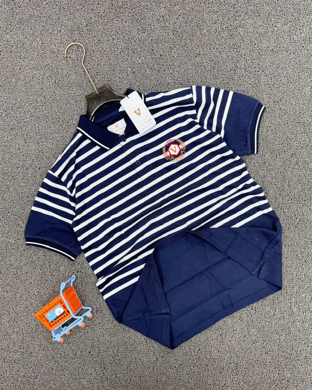 Vintage Brand Boys' Smart Casual Navy Blue & White Striped Short-Sleeve