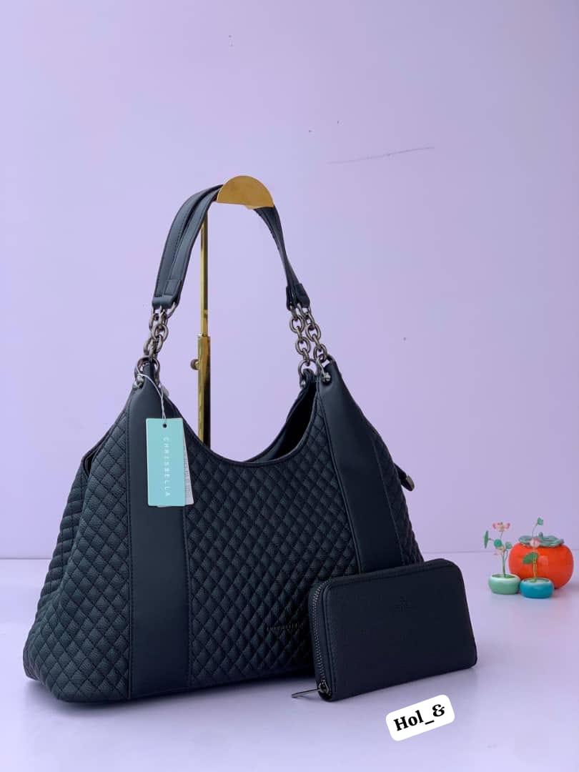 CHRISBELLA Premium Quilted Diamond Hobo Bag & Wallet 2-Piece Set