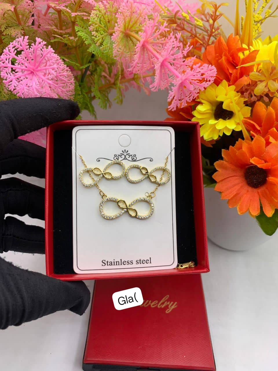 Premium Gold Stainless Steel Pavé Crystal Infinity Loop Jewelry Set