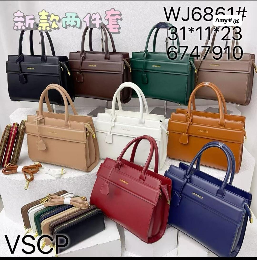 Elegant Matte Leather-Look Executive Tote Bag with Continental Zip Wristlet