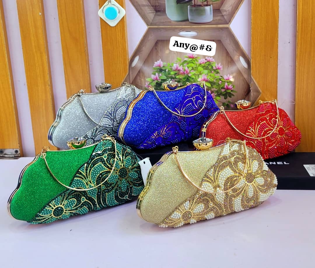Premium Crystal & Pearl Wave Minaudière Evening Bag