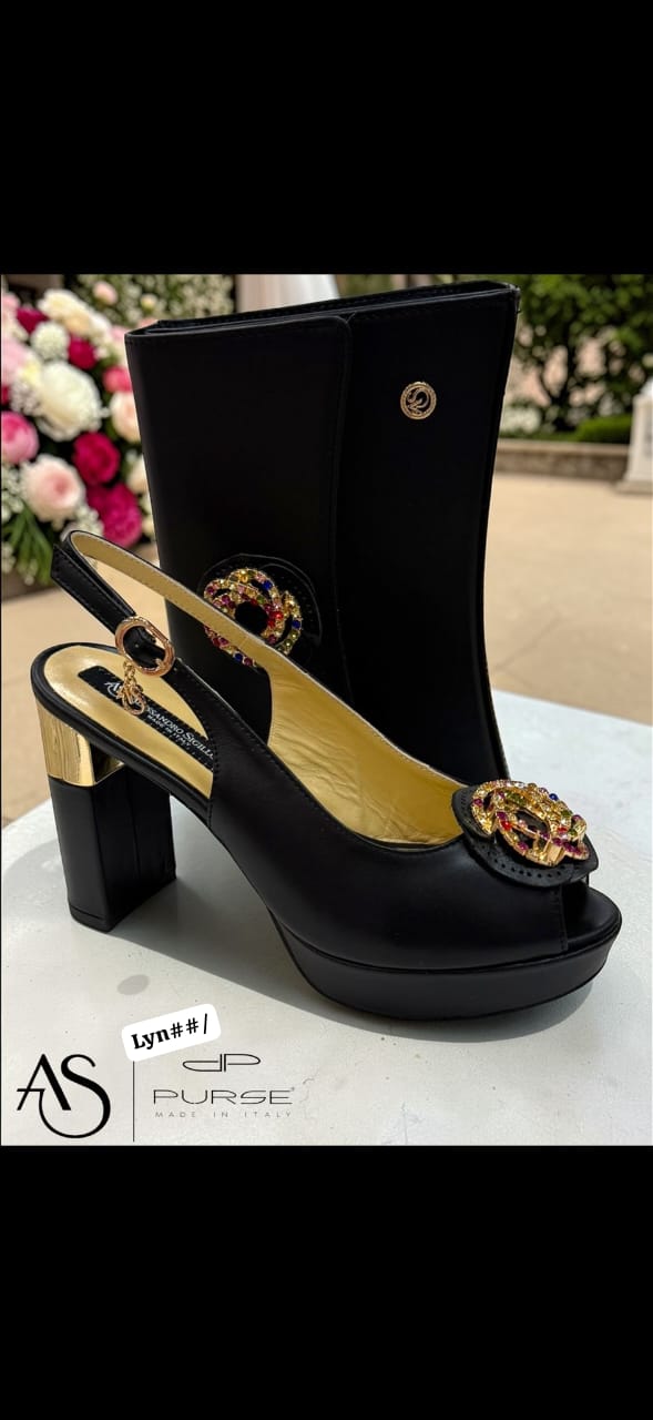 Premium Italian Platform Slingback Heel and Matching Clutch Set - Image 3