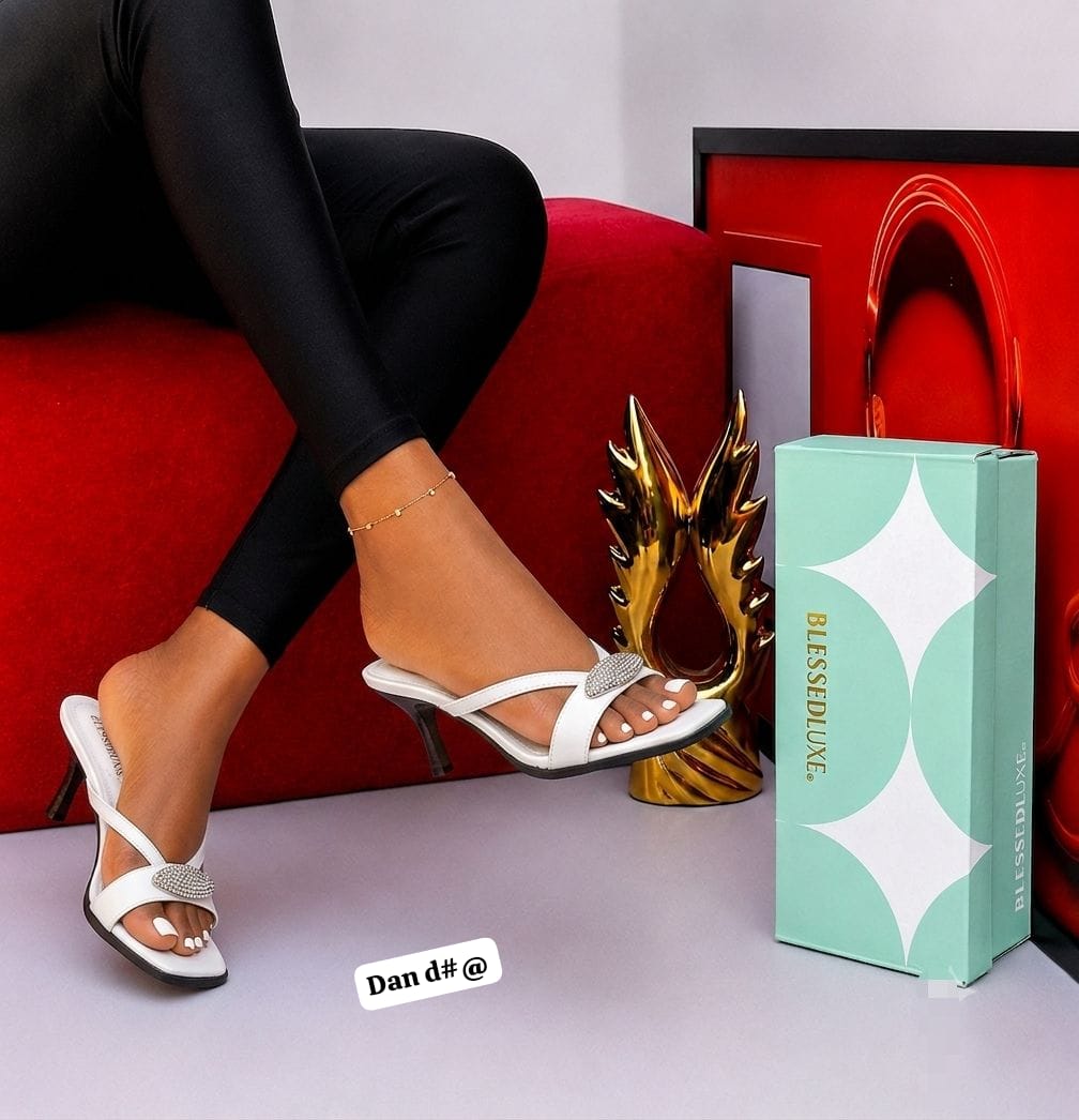 Luxury Low Heeled Slides with Crystal Leaf Emblem