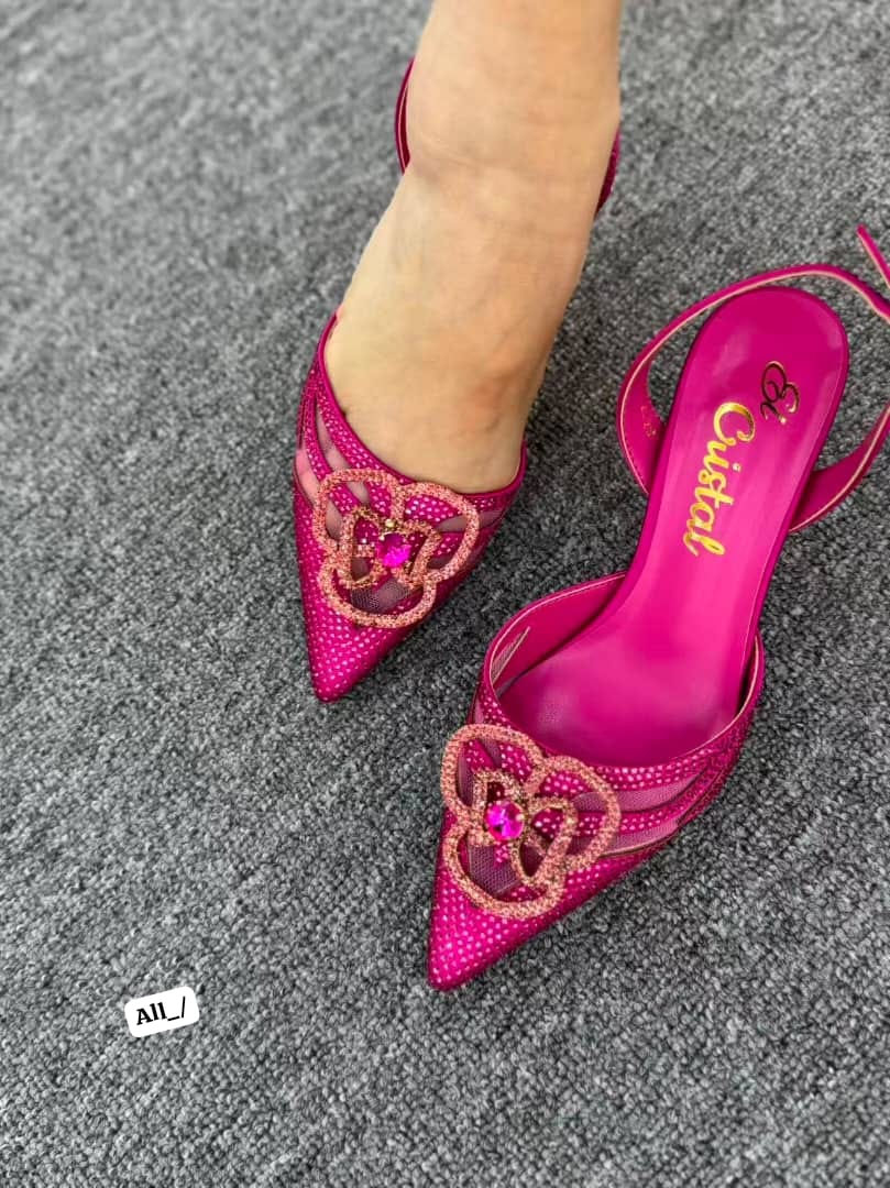 Premium Fuchsia Crystal-Encrusted Pointed-Toe Slingbacks
